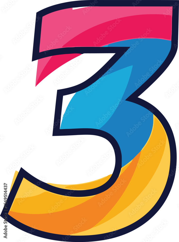 Aufkleber illustration of the number three with a colorful gradient design style