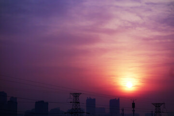 Cities and urban parks, rivers, early morning sunrise, skyline