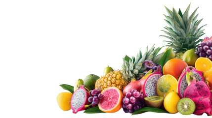 Healthy Mixed Colorful Tropical Fruit Pile Horizontal on Transparent Background