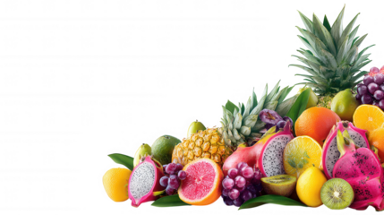Healthy Mixed Colorful Tropical Fruit Pile Horizontal on Transparent Background