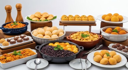 Abundant Spread of Diverse Savory and Sweet Party Foods and Appetizers Artfully Arranged on a Buffet Table for Festive Celebrations and Gatherings