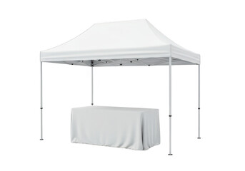 White pop up tent with table isolated on transparent background