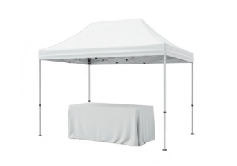 White pop up tent with table isolated on transparent background