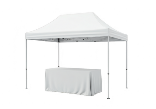 White pop up tent with table isolated on transparent background
