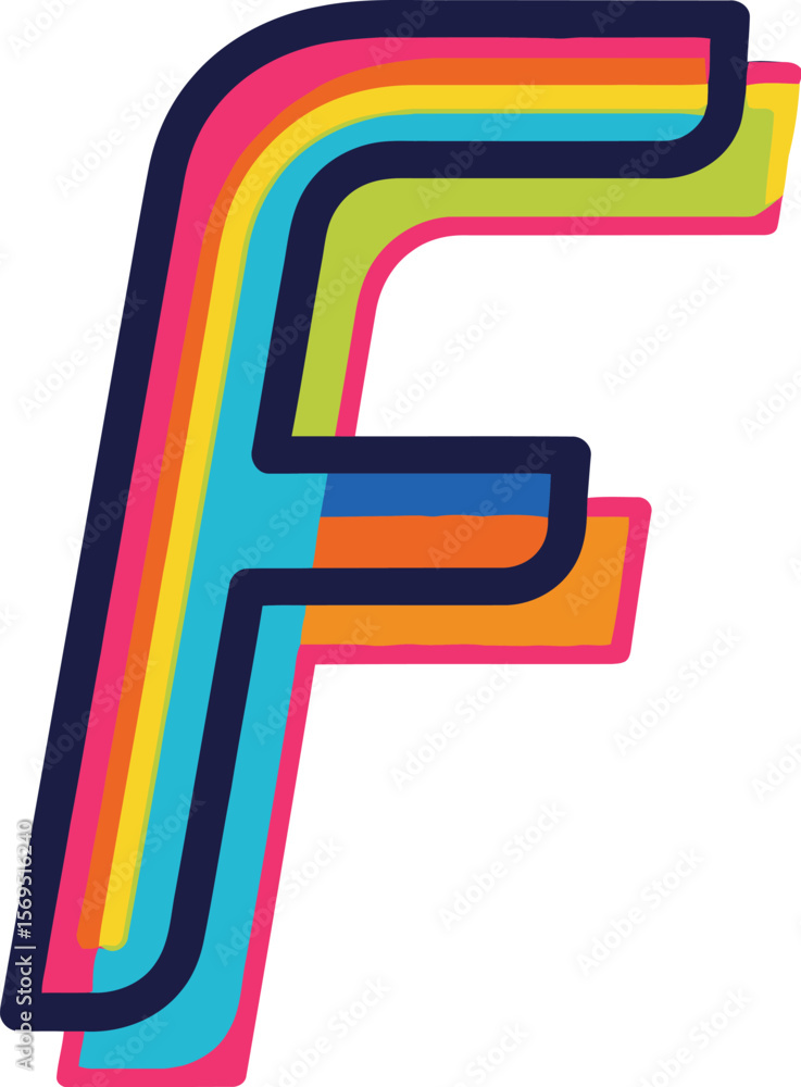 Poster a stylized letter f with multiple colorful layers on a white background