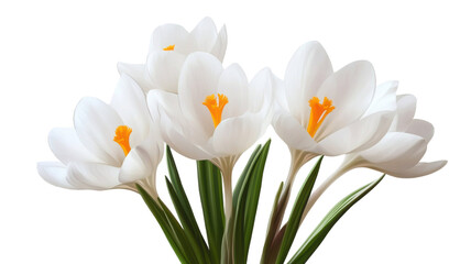 Delicate white crocus flowers in bloom isolated on white background