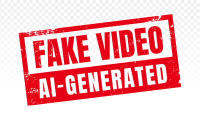 Warning Sign Stamp of a Fake Ai Generated Video. Fake Video Grunge Ink Square Rubber Stamp Vector