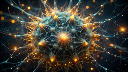 Obraz premium Intricate Neural Network Visualization Sparkling with Light and Shadow A Complex Web of Interconnectedness