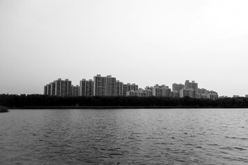 Cities and urban parks, rivers, early morning sunrise, skyline