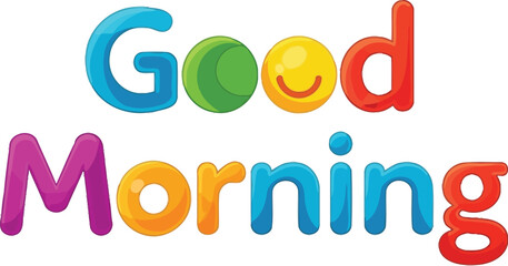 A colorful good morning text with a smiley face on a white background