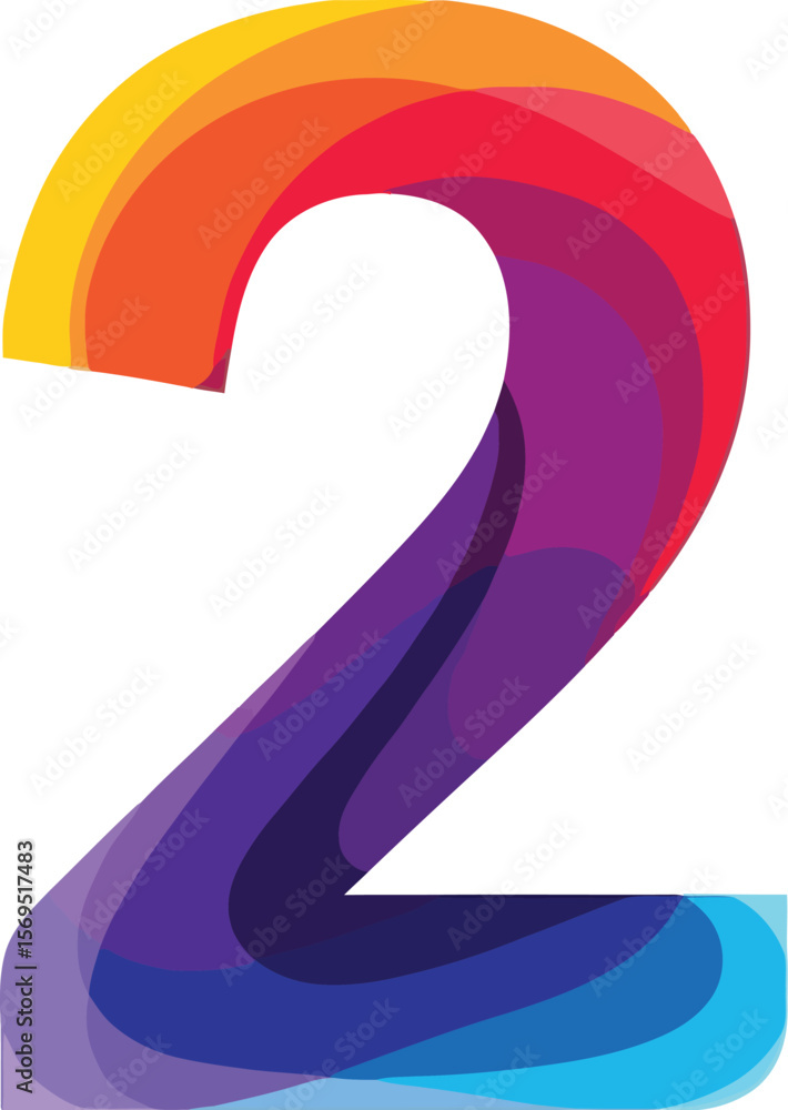 Poster a colorful number two with gradient design on a plain white background