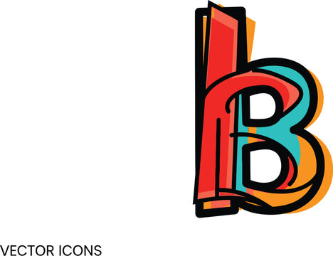 A colorful lowercase letter b with red, blue and orange color scheme