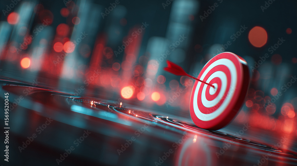 Poster close up of a red and white target with an arrow in the center ring