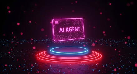 Obraz premium Ai agent neon glow card digital technology illustration