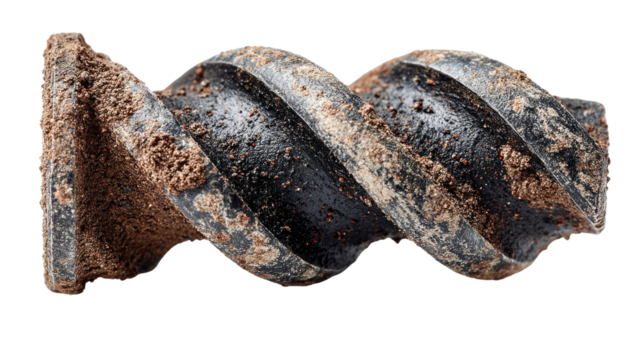 Rusty Drill Bit: A close-up shot reveals a weathered and rusty drill bit, its spiral design hinting at a history of labor and industry.