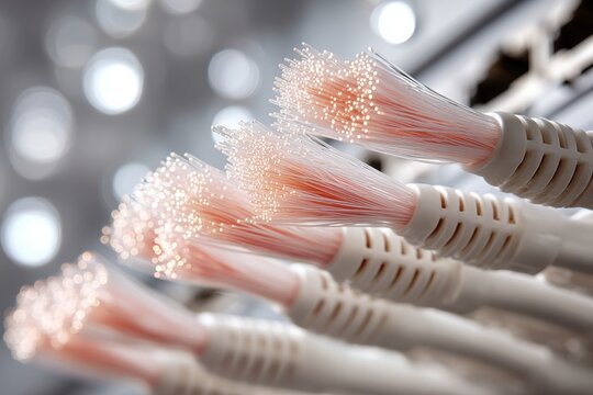 Premium high-speed fiber optic cables in modern data center rack for professional corporate networking and secure digital communication marketing campaigns