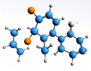 A 3D molecular model of a complex organic chemical structure, isolated.