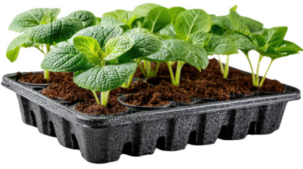 Seedlings in the Tray: A close-up shot showcases vibrant, healthy seedlings flourishing in a nursery tray, signifying growth and the promise of a bountiful harvest. 
