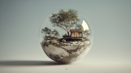 Tranquil Eco Home Sphere with Natural Landscape and Serenity