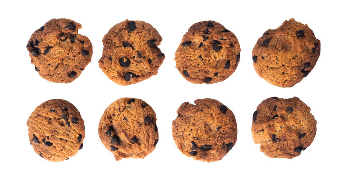 collection of sweet chocolate cookies on white background isolated