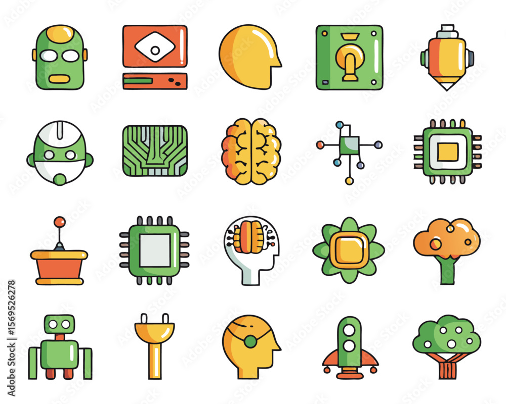 Poster comprehensive collection of forty distinct digital intelligence symbols and graphics featuring a mod