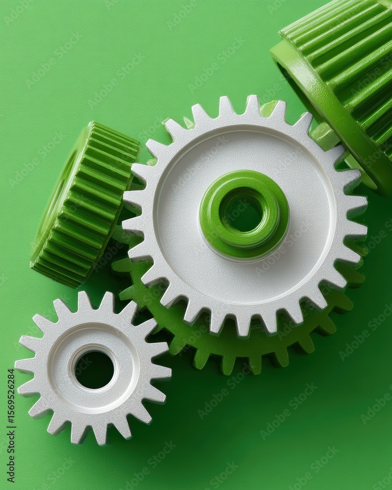 Aufkleber modern premium industrial mechanical gears on green background authentic engineering concept for tec