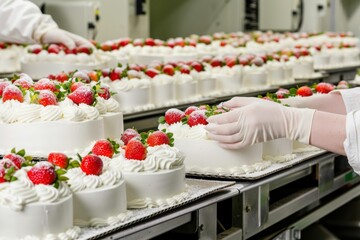 Baker proudly presenting freshly made cupcakes in a colorful kitchen at a bustling bakery during the daytime