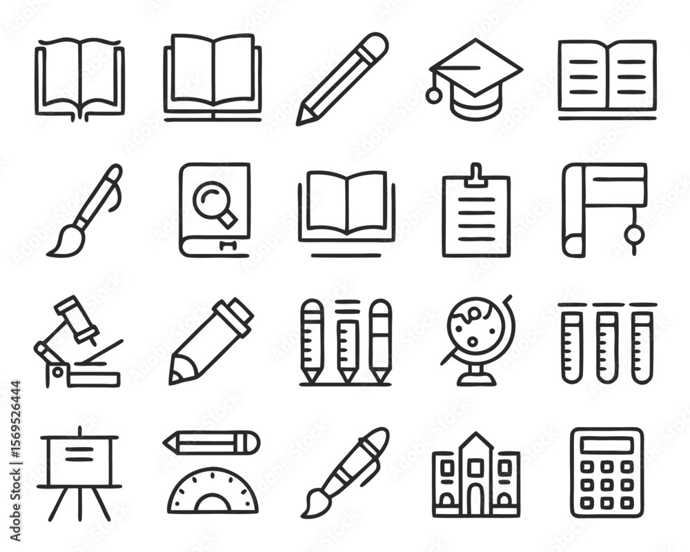 Aufkleber comprehensive collection of educational icons featuring books representing study reading and learnin