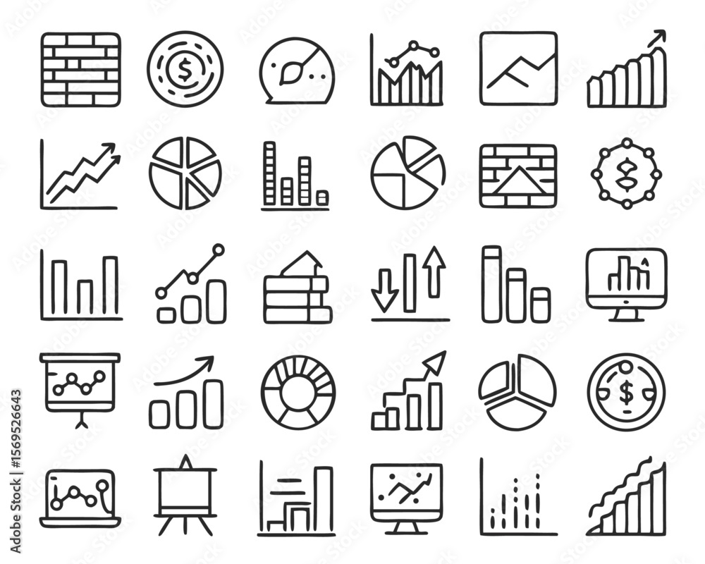 Poster comprehensive collection of business analytics and key performance indicators symbols featuring esse