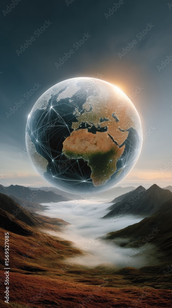 Poster High-Quality Modern Digital Globe Network Premium Technological Visualization of Global Data Exchange for Corporate Marketing and Tech Industry Content