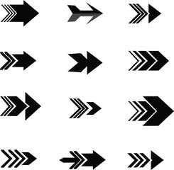Black vector arrow icon set for web design and computer interface navigation