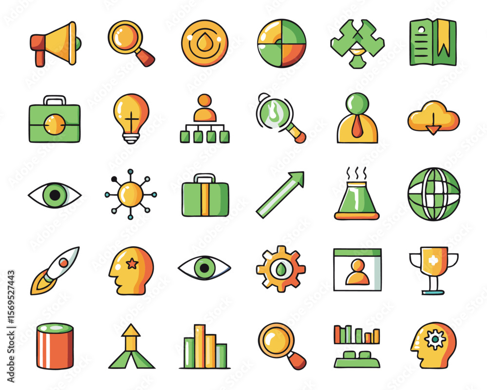Poster comprehensive collection of thin line business management symbols and graphics ideal for professiona