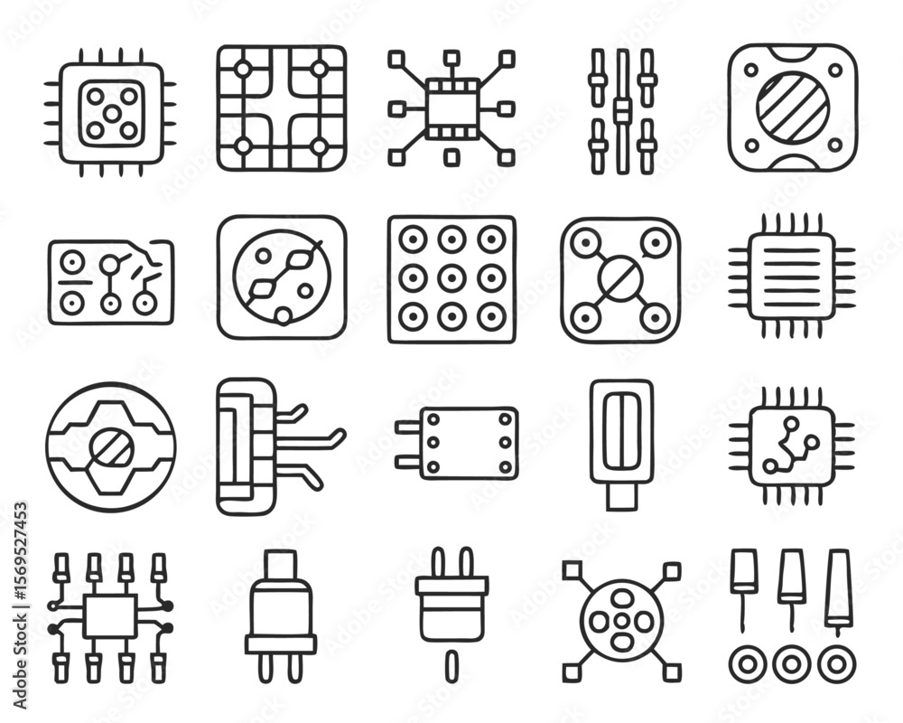 Aufkleber comprehensive collection of electronic circuit board component symbols and digital technology elemen