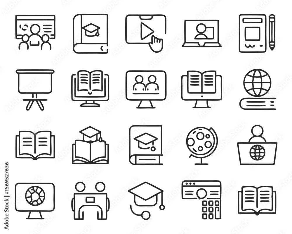 Aufkleber comprehensive collection of diverse educational symbols and graphics featuring learning tools academ