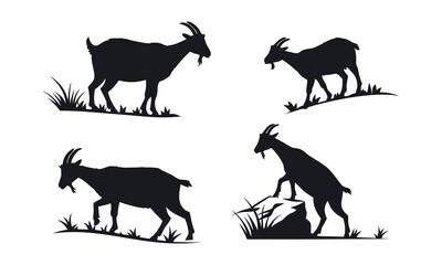 Goat set silhouette. vector illustration isolated on white background.