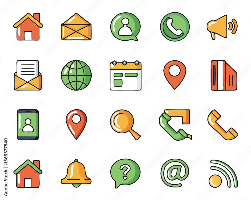 Poster essential communication and connectivity symbols for modern web design featuring home call email and