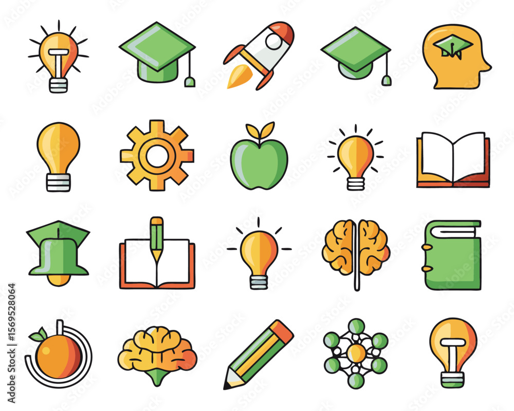 Aufkleber comprehensive collection of learning and intelligence symbols representing knowledge acquisition cog