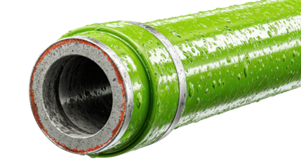 Industrial green steel tube: A close-up shot of a rugged, cylindrical steel tube, its exterior painted a vibrant green. The worn, industrial aesthetic hints at its use in demanding applications.