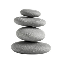 Fototapeta premium Stack of four smooth gray stones with white lines balanced perfectly isolated on transparent background