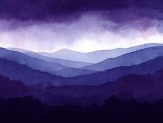 Purple mountain range watercolor painting.