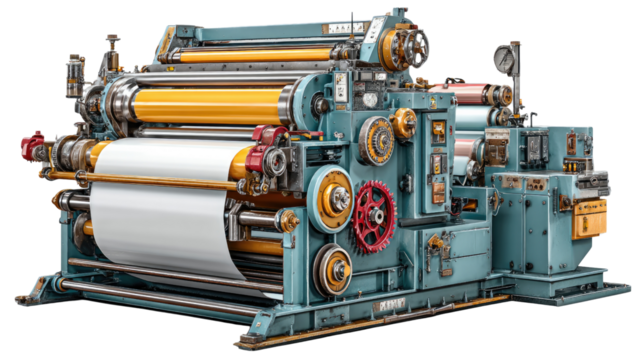 Industrial Paper Machine: Witness the intricate engineering of a heavy-duty paper machine in action, where raw materials transform into the foundation of information and creativity. 