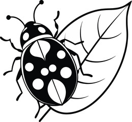Black ladybug on white leaf icon insect nature