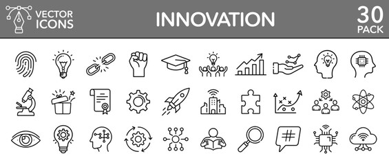 Innovation creativity idea technology strategy solution vector line icons set