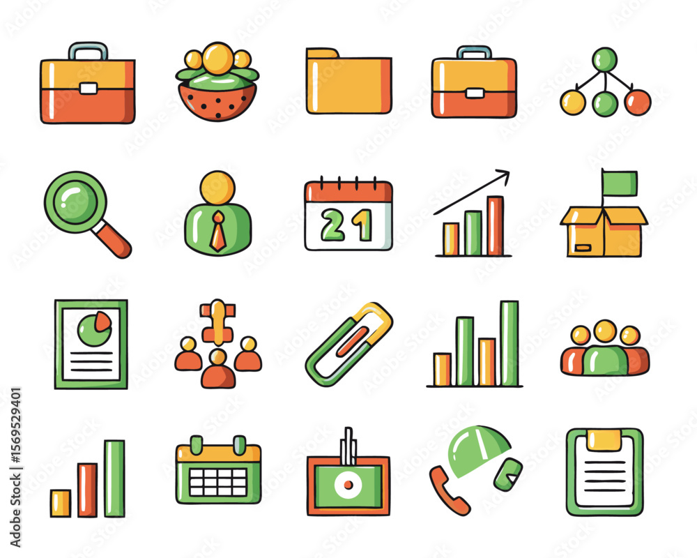 Poster comprehensive collection of thin line graphical elements representing various business and managemen