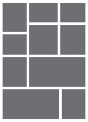 10 Image Photo Collage, 5 Empty geometric photo collage grid rectangle template shape. Modern tiles pattern mosaic for portfolio presentation. Background and photo album for wall mood board.	