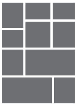 10 Image Photo Collage, 5 Empty geometric photo collage grid rectangle template shape. Modern tiles pattern mosaic for portfolio presentation. Background and photo album for wall mood board.	