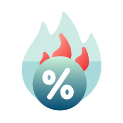 Percentage symbol surrounded by flames and water concept of icon  