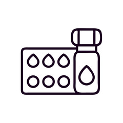 Medicine bottle and pills in minimalist line art style  