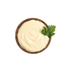 Smooth Mayonnaise in a Brown Bowl