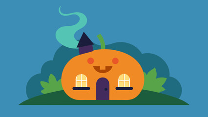 A Jack O Lantern House with a Smiling Face and Smoke Coming from its Chimney